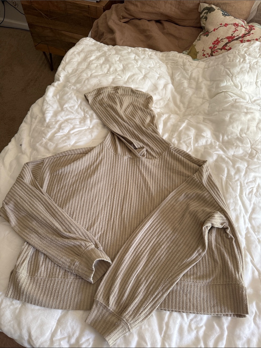 Anthropologie Ribbed Hoodie Pullover Taupe XS